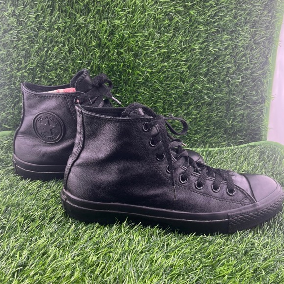 Converse Chuck Taylor All Star Leather High Top Sneakers Black Mens 7.5 Womens 9 - Picture 8 of 12